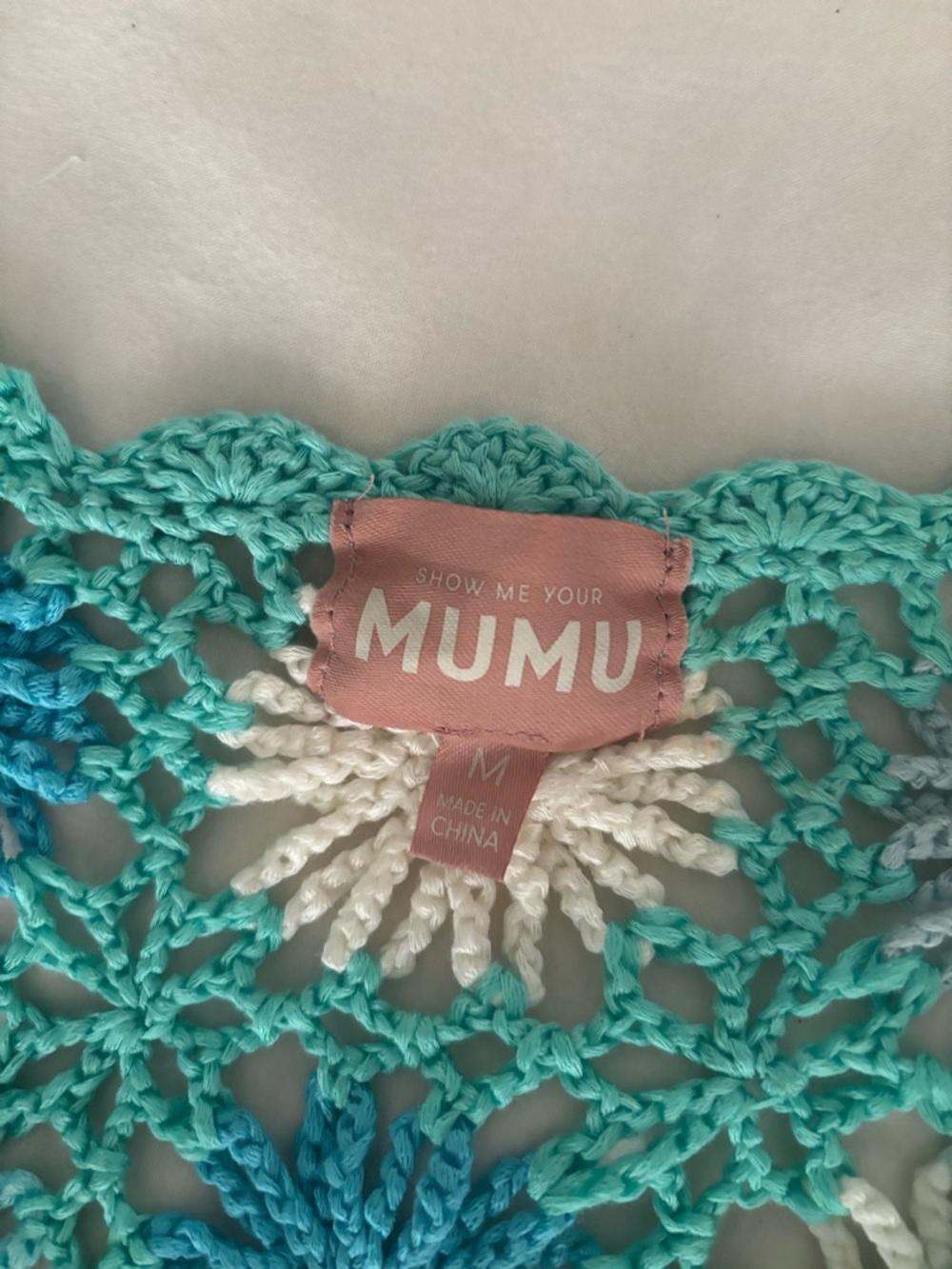 Show Me Your Mumu Crochet Floral Tunic in Teal and White beach cover up - Picture 2 of 3